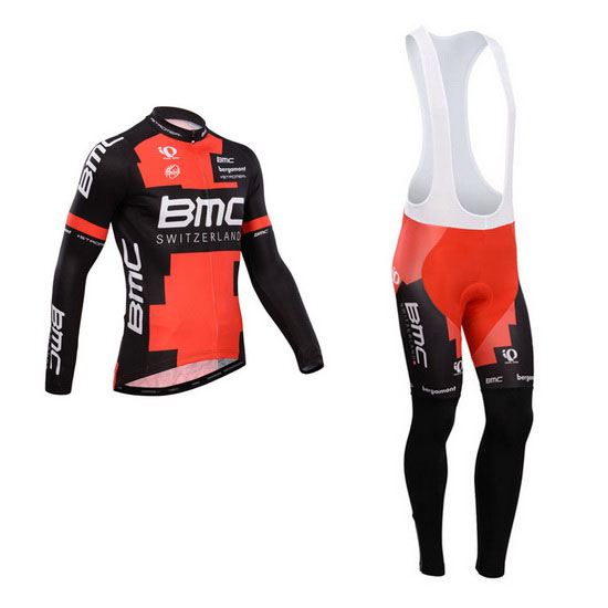 2014 Maillot BMC Tirantes Mangas Largas Rojo Y Negro